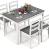 COSTWAY Dining Table Set for 4, Wood Kitchen Table Chairs Se...