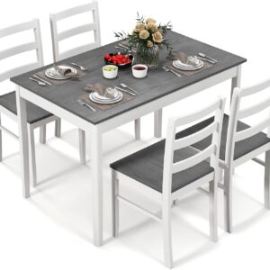 COSTWAY Dining Table Set for 4, Wood Kitchen Table Chairs Se...