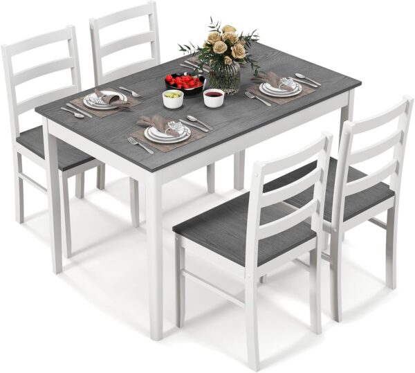 COSTWAY Dining Table Set for 4, Wood Kitchen Table Chairs Se...