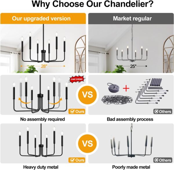 Black Chandelier, 6-Light Farmhouse Chandelier for Dining Ro...
