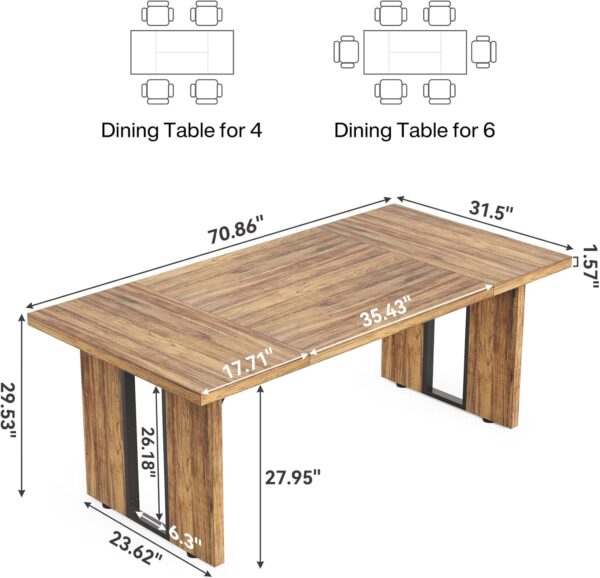 LITTLE TREE 71-Inch Dining Table, Rectangular Wooden Kitchen...