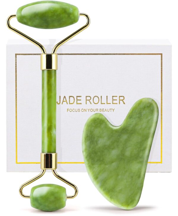 huefull Genuine Jade Roller & Gua Sha Set for Face, Cooling ...