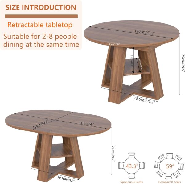 43.3in-59in Extendable Round Dining Table for 4-8,Modern Kit...