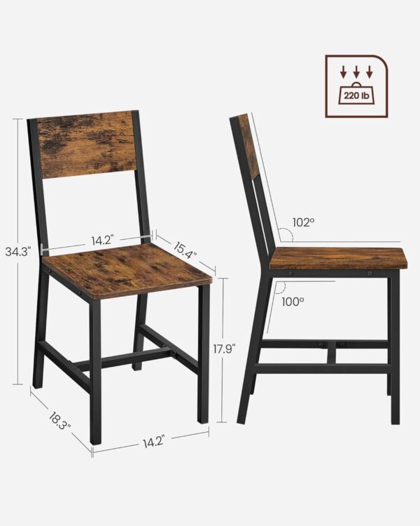 VASAGLE Dining Chair Set of 4, Rustic Wood Chairs with Metal...