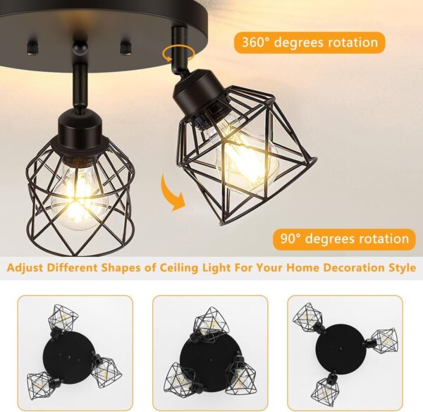 3-Light Kitchen Flush Mount Ceiling Light, Adjustable Multi-...