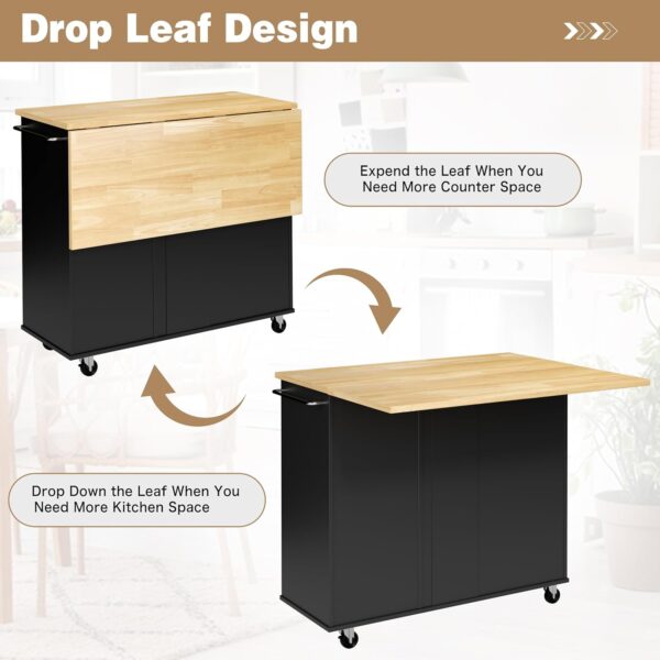Shintenchi Kitchen Island with Folding Drop Leaf, Rolling Is...