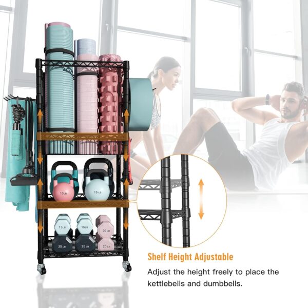 Home Gym Storage, 3 Tiers Workout Equipment Organizer with W...