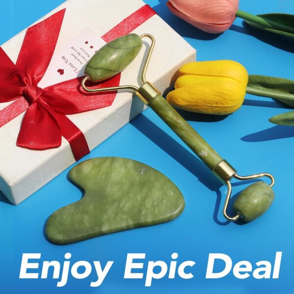 huefull Genuine Jade Roller & Gua Sha Set for Face, Cooling ...