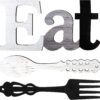 Jetec Set of Eat Sign, Fork and Spoon Wall Decor, Rustic Woo...