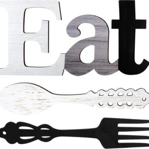 Jetec Set of Eat Sign, Fork and Spoon Wall Decor, Rustic Woo...