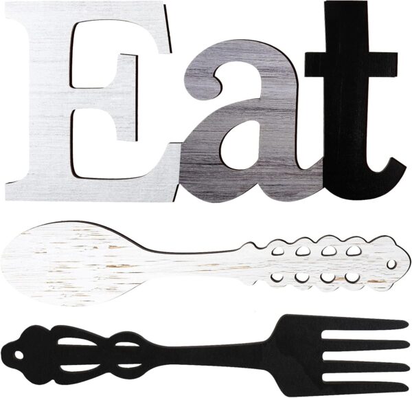 Jetec Set of Eat Sign, Fork and Spoon Wall Decor, Rustic Woo...