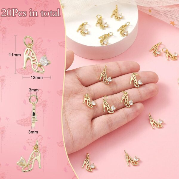 KitBeads 20pcs Cubic Zirconia High Heel Heart Charms - 18K R...