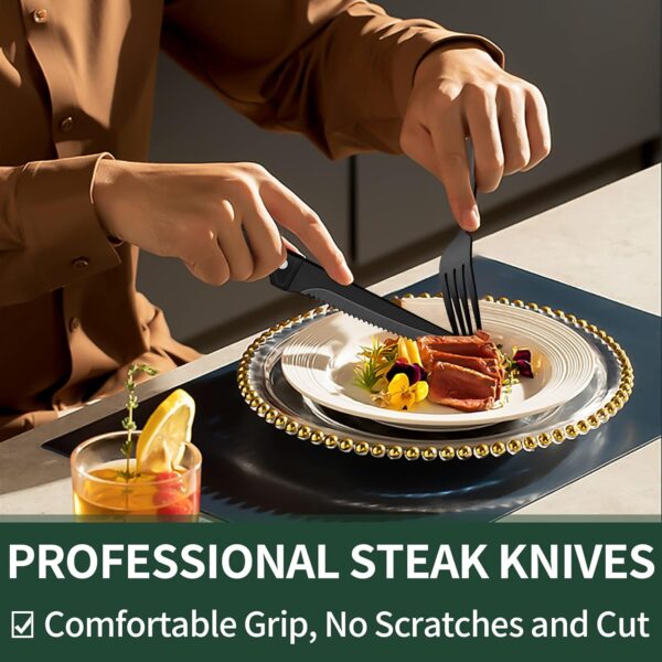24-Piece Black Silverware Set with Steak Knives, Black Flatw...