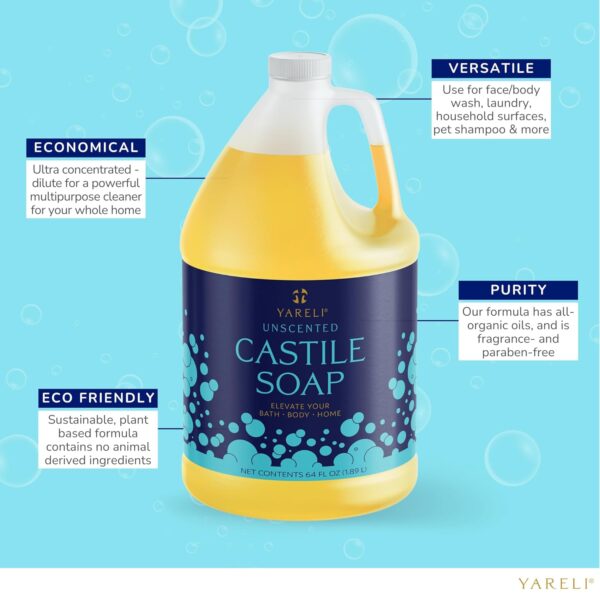Pure Castile Soap Liquid, Unscented, with All Organic Oils f...