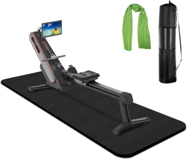 Rowing Machine Mat 96" x 30" with Storage Bag and Sports Tow...