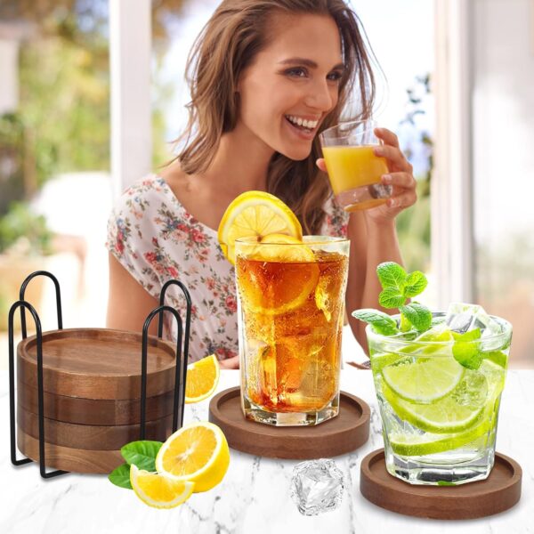 6 Pcs Best Wooden Coasters with Holder Coffee Table Decor Ac...