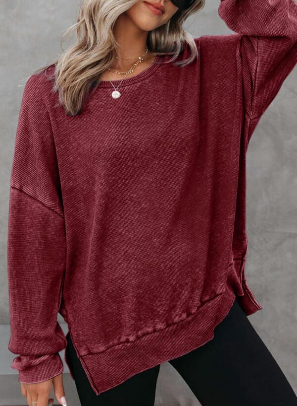 Dokotoo Womens Oversized Waffle Knit Crewneck Sweatshirts Lo...