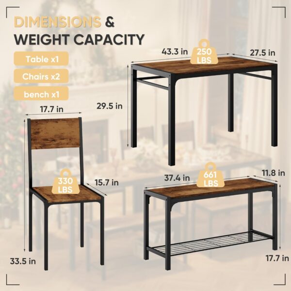 Shahoo Kitchen Table and 2 Chairs for 4 with Bench, 4 Piece ...