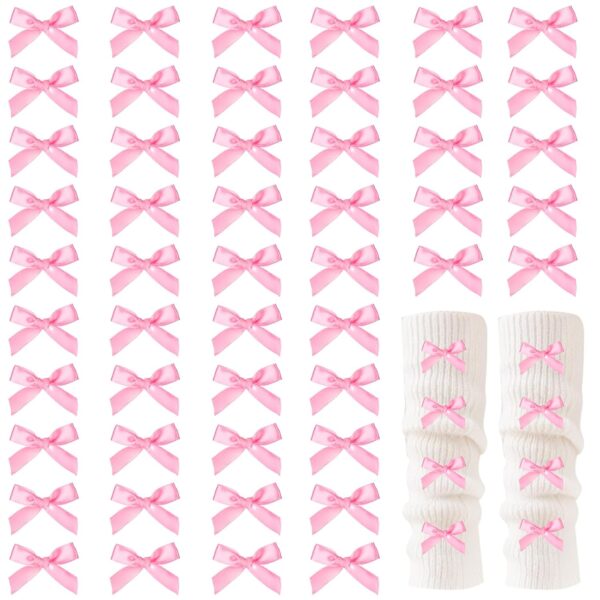 30PCS Pink Ribbon Bow Charms for Junk Socks,1.37 Inch Mini S...