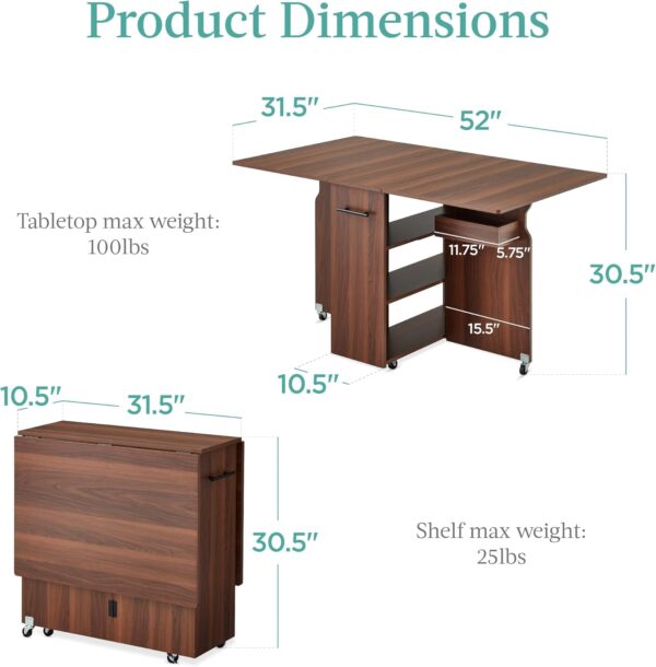 Best Choice Products Folding Dining Table, Multipurpose Spac...