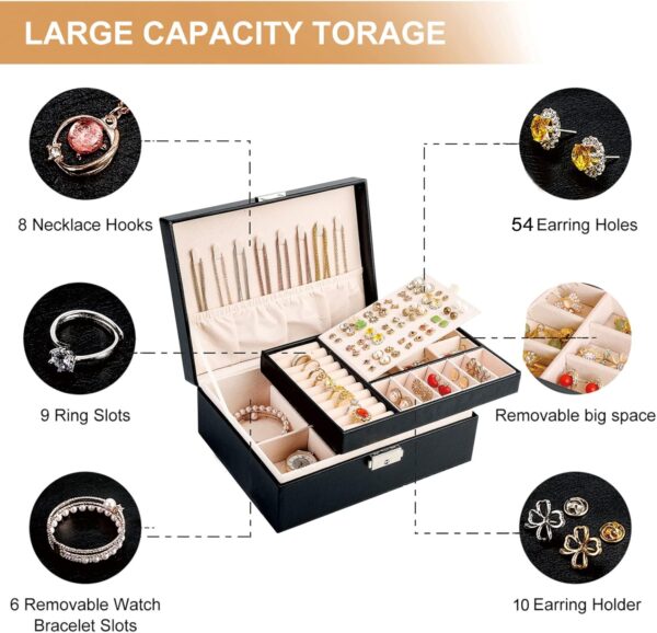 Jewelry Boxes for Women Girls 2 Layers leather Jewelry Organ...