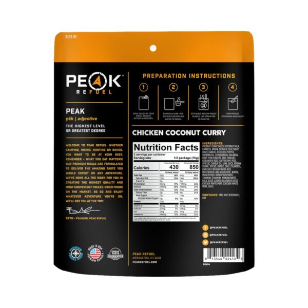 Peak Refuel Chicken Coconut Curry | Freeze Dried Backpacking...