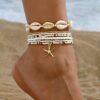 Shell Ankle Bracelet Set for Women, Gold Boho Bead Adjustabl...