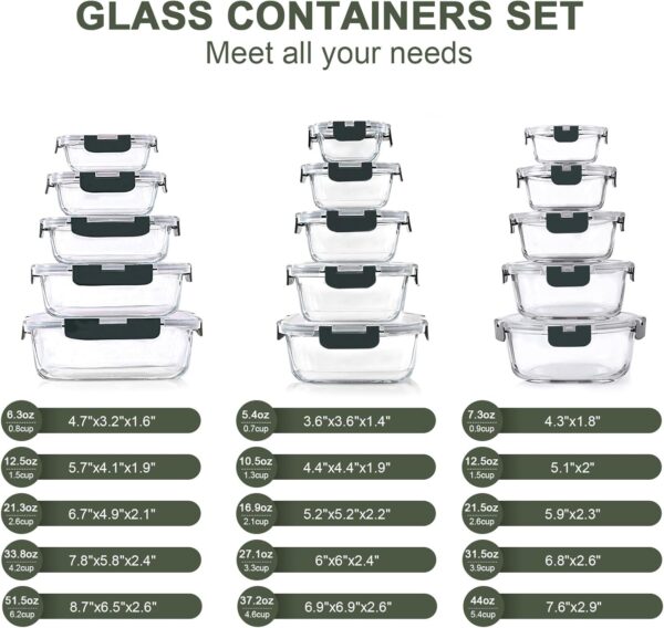 30 Pieces Glass Food Storage Containers Set, Glass Meal Prep...