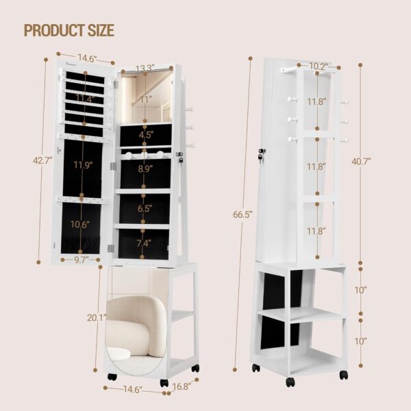 LED Jewelry Cabinet, 66" Jewelry Armoire with Clothes Rack, ...