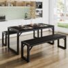 SHA CERLIN Kitchen Dining Table Set for 4 with Benches, Rust...