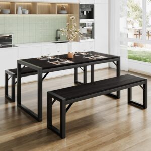 SHA CERLIN Kitchen Dining Table Set for 4 with Benches, Rust...