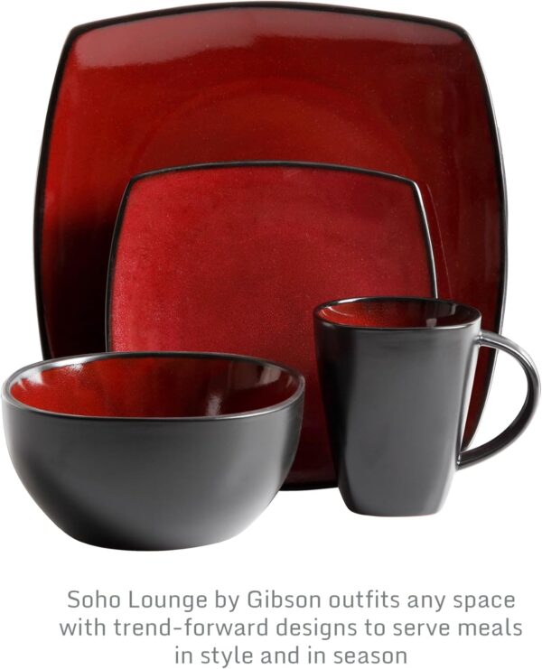 Gibson Soho Lounge Square Reactive Glaze Dinnerware Set, Red...