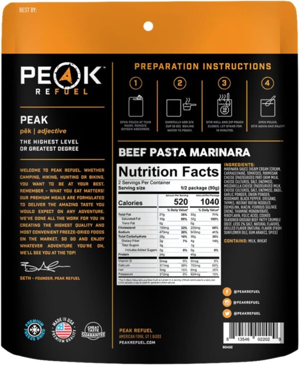 Peak Refuel Beef Pasta Marinara | 49g Protein | 1040 Calorie...