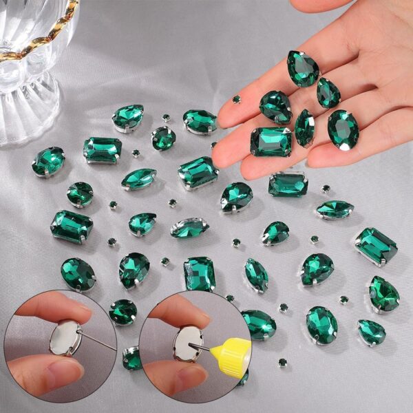 156Pcs 7 Styles Emerald Green Sew on Rhinestones Prong Setti...
