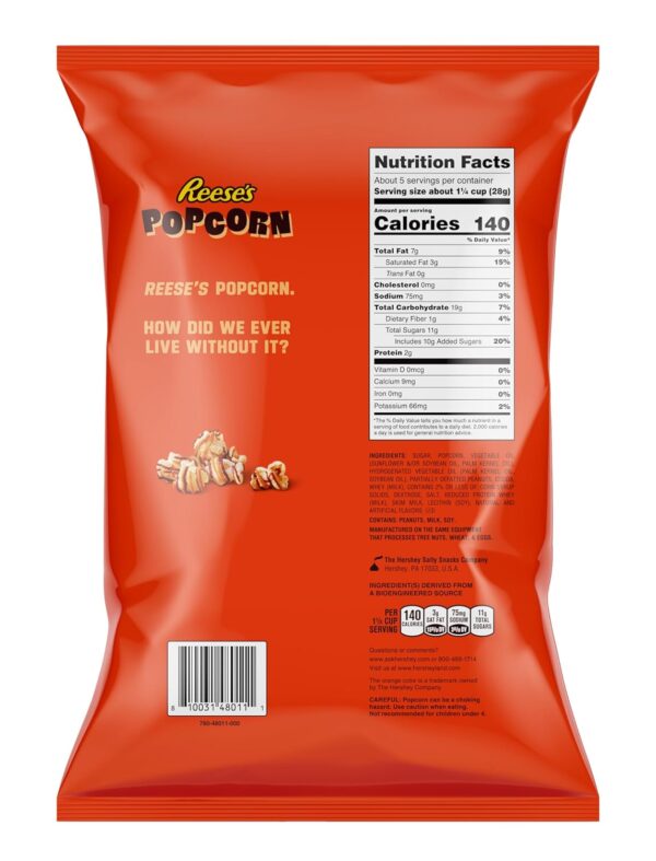 Reese's Popcorn, 5.25oz Grocery Sized Bag, Popcorn Drizzled ...