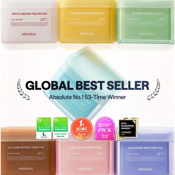 MEDIHEAL Collagen Ampoule Facial Toner Pads - Collagen & Cer...