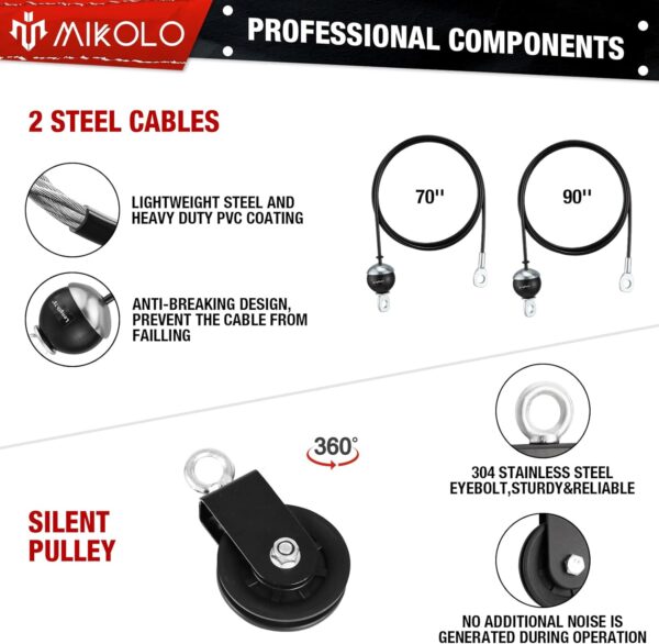 Mikolo Fitness LAT and Lift Pulley System, Dual Cable Machin...