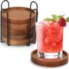 6 Pcs Best Wooden Coasters with Holder Coffee Table Decor Ac...