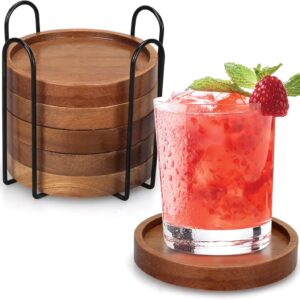 6 Pcs Best Wooden Coasters with Holder Coffee Table Decor Ac...