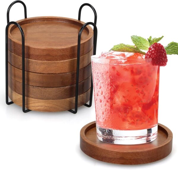 6 Pcs Best Wooden Coasters with Holder Coffee Table Decor Ac...