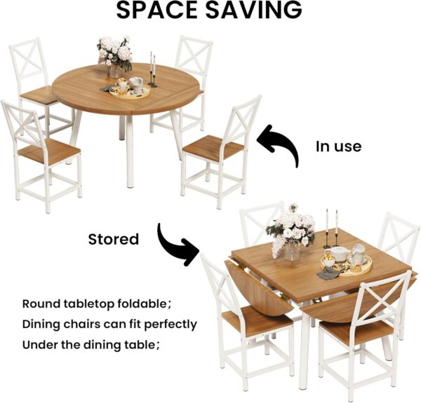 IRONCK Dining Table Set for 4, Round Kitchen Table and 4 Sto...