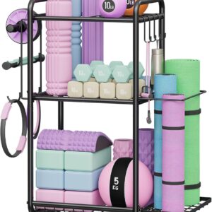 Weight Rack for Home Gym, All in One Yoga Mat Storage Rack, ...