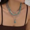Todu 3PCS Boho Western Necklace for Women Turquoise Beaded C...