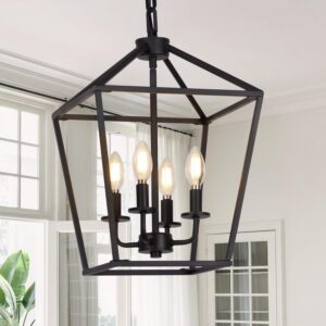 4 Light Chandelier, Industrial Ceiling Light Black Lantern L...