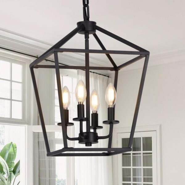 4 Light Chandelier, Industrial Ceiling Light Black Lantern L...