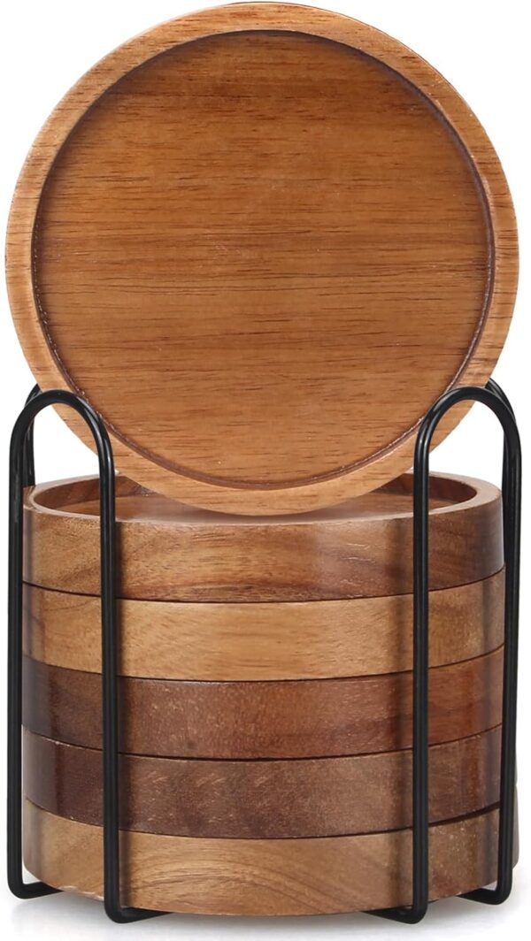6 Pcs Best Wooden Coasters with Holder Coffee Table Decor Ac...