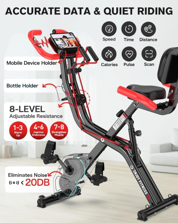 pooboo Folding Exercise Bike, Foldable Fitness Stationary Bi...