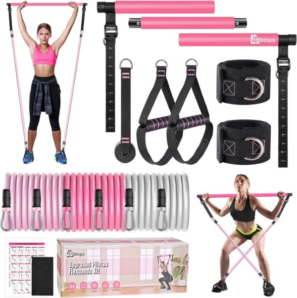 Pilates Bar Kit with Resistance Bands,Pilates Bar with Stack...