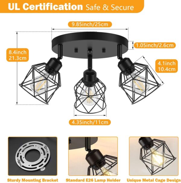 3-Light Kitchen Flush Mount Ceiling Light, Adjustable Multi-...
