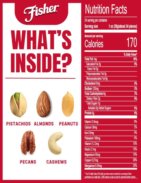 Fisher Oven Roasted Never Fried Mixed Nuts with Peanuts, 24 ...